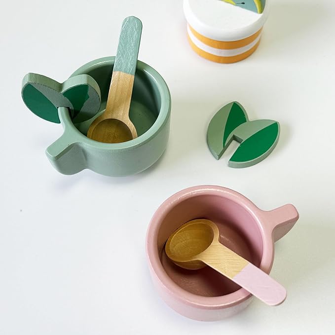 Wooden Dessert Stand Toy Set for Kids – 3-Tier Cake and Pastry Tower, Pretend Play Tea Party Accessories, Montessori Kitchen Toy for Toddlers Ages 3+