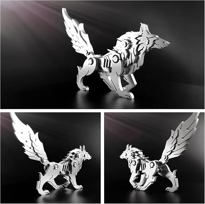3D Metal Model Kits, Mechanical Wolf 3D Metal Puzzle,Steel Animal Series DIY Brain Teasers Simple 3D Puzzles Home Decor Art Craft Gifts Toys for Adult