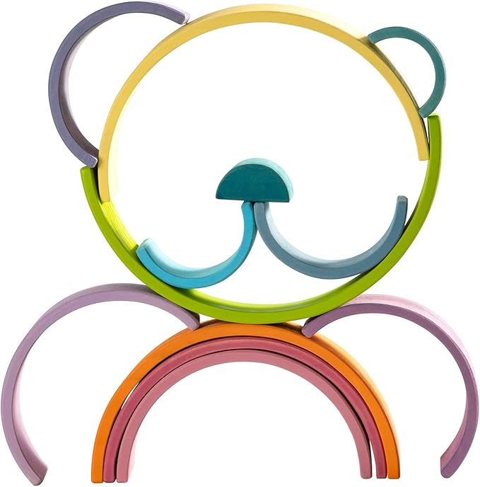 Wooden Rainbow Stacking Toy, 12 Piece Stacker, Extra Large Nesting Puzzle Building Blocks, Educational Toys for Kids Toddlers