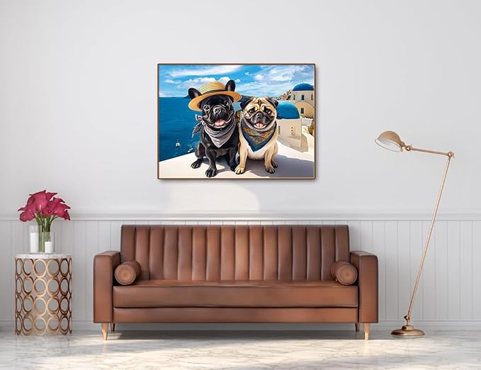 500 Piece Jigsaw Puzzles for Adults and Teens and Kids Family Time Toys Dogs in Santorini Island (Vacation)