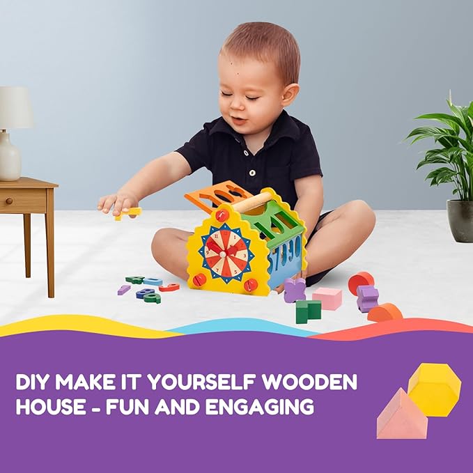 6-in-1 Wooden Shape Sorter for Toddlers 1 2 3+ Years | Educational Montessori Toy with Numbers, Shapes, Colors | Develops Fine Motor Skills | 100% Child Safe | Learning Gift for Kids