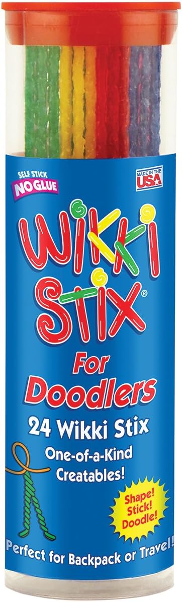 Wikki Stix for Doodlers - Kid's Travel Essential: Portable Creativity On-The-Go! Pack of 24 Wikki Stix in Neon and Primary Colors. Made in USA ! 3 & Up.