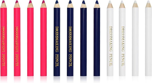 12pcs Fabric Markers for Sewing, Sewing Washable Pencil Disappearing Pen for Fabric Water Soluble Tracing Erasable Chalk Tools Tailors Dressmakers Quilting Embroidery DIY Crafts (Blue, Pink, White)