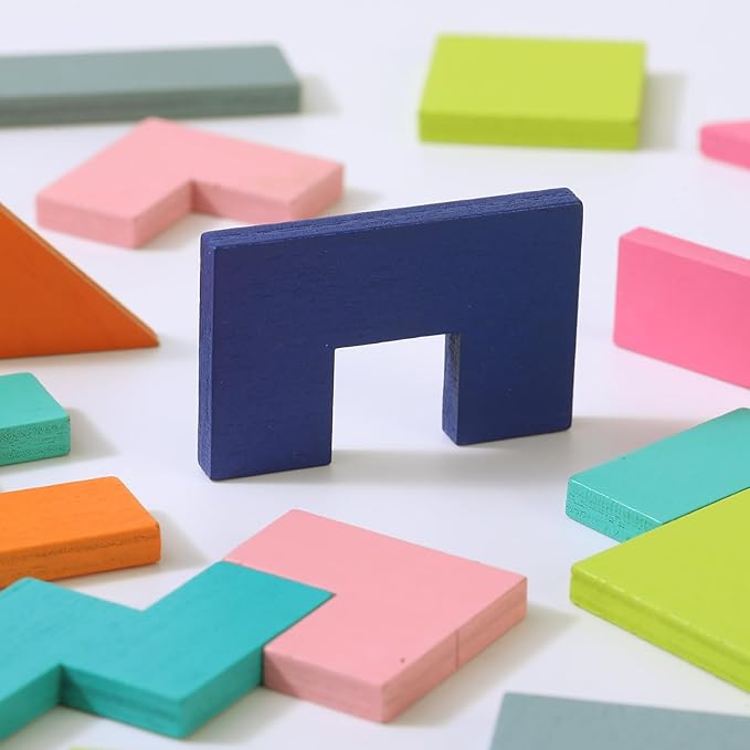 Kids Wooden Blocks Puzzles Toy Tangrams Jigsaw Oval Brain Teasers Toy Sets Colorful Russian Blocks Montessori Educational Logic Game(KD-003)