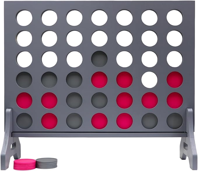 Tailgating Pros Premium Grey Giant Four in a Row with Carrying Case - Jumbo Oversized Outdoor Yard Game - Connect Multiple Pucks in a Row to Win - Many Puck Colors Available!