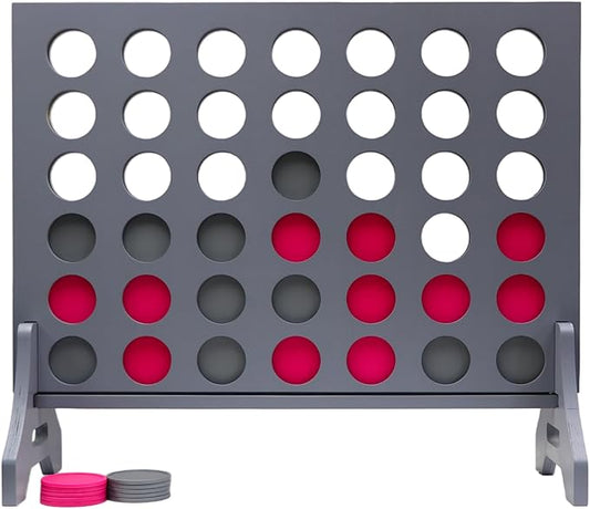 Tailgating Pros Premium Grey Giant Four in a Row with Carrying Case - Jumbo Oversized Outdoor Yard Game - Connect Multiple Pucks in a Row to Win - Many Puck Colors Available!
