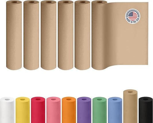 Brown Kraft Paper Roll 24" x 2160" (180 feet), Pack of 6 - USA-Made Brown Packing Paper 30lb Thickness for Moving, Shipping, Crafts/Arts - 100% Recycled Natural Wrapping Material by IDL Packaging