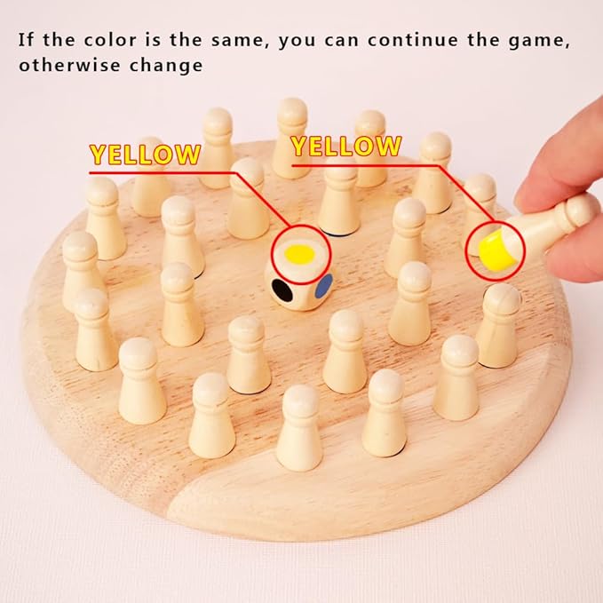 Kids Memory Matching Game with Wooden Dice | 6-Color Tiles Board Game for Family Night | Preschool Learning Toys Ages 3-6