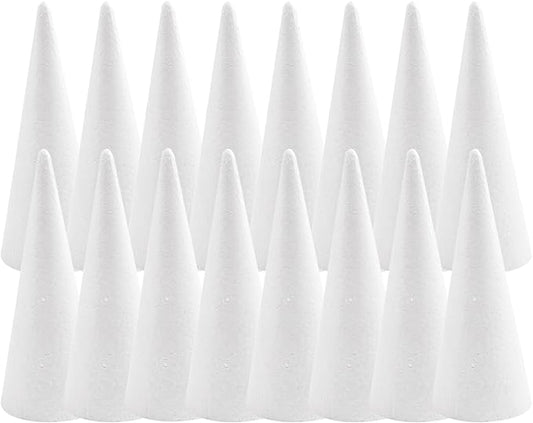 Crafjie Foam Cones for DIY Arts and Crafts (3.75 x 9.7 in, 16 Pack), White Polystyrene Foam Cones Christmas Tree Craft Supplies, for DIY Home Craft Project, Christmas Tree, Table Centerpiece
