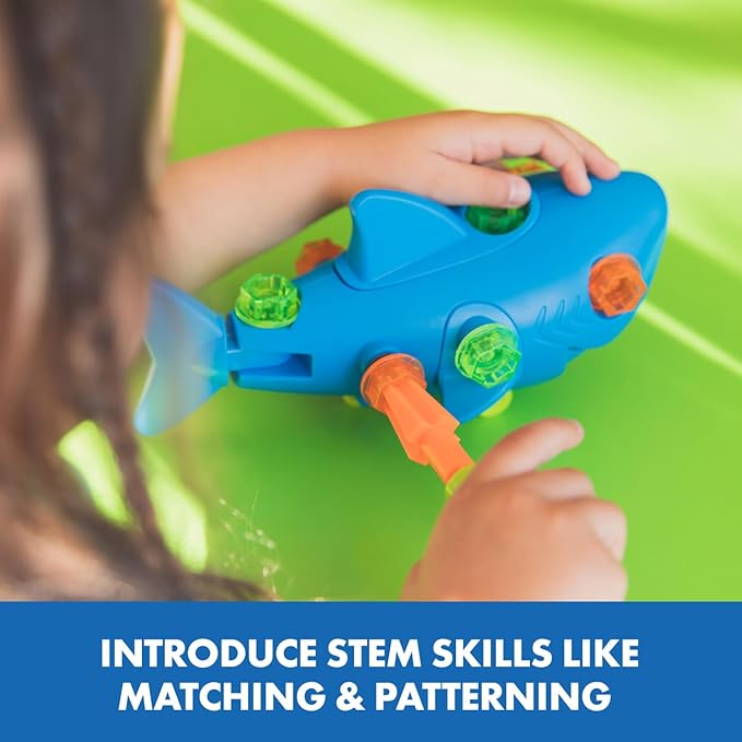 Educational Insights Design & Drill® Shark - Take Apart Toy, 13 Pieces, Kid-Friendly Screwdriver, Toddler STEM Toy, Gift for Ages 3+