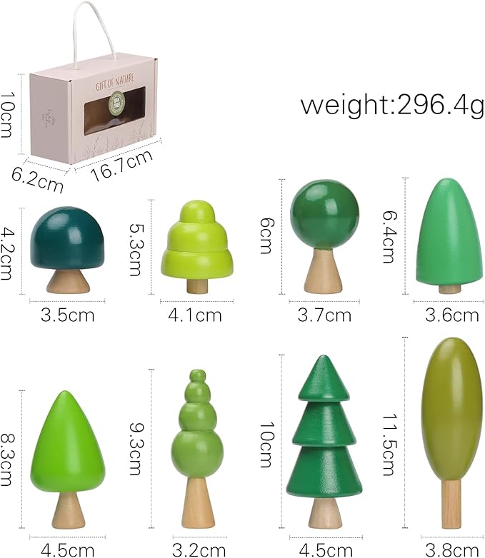 OESSUF 8Pcs Wooden Tree Toy Set Wooden Forest Various Sizes Natural Woodland Trees Creative Toddler Arts Toy