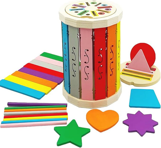 Wooden Sorting Toys Montessori Color & Shape Sorter Preschool Learning Activities Fine Motor Skills Sensory Toys for Toddlers 2-5 Birthday Gifts for Boys and Girls (Colorful-Round)