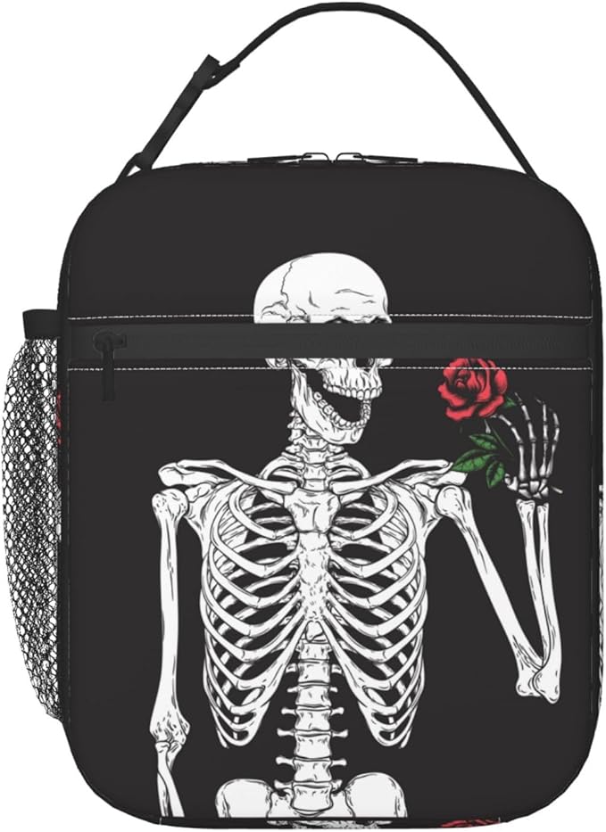 Halloween Skeleton Funny Skull Reusable Lunch Box Food Bag Insulated Lunch Bag for Teenage Boys Girls School Beach