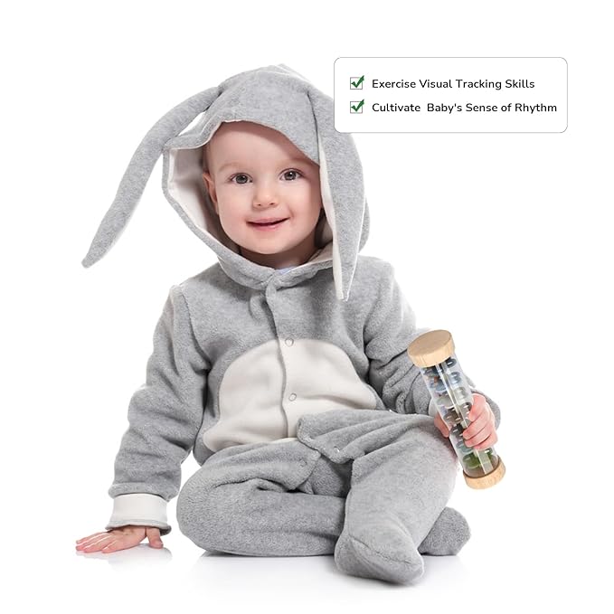 WODI Wooden Baby Rattle Rainstick Rainmaker Montessori Musical Toy for Infants Toddlers Newborns 0-3-6-9-12 Months Sensory Development