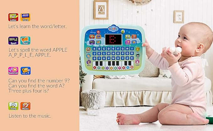 Kid Tablet Toddler Learning Pad Interactive Toy with Screen -Educational Toys Fun Gifts -Music/Piano/ABC/Numbers/Words/Spell/Animals - for Boys&Girls 3+ (Blue)……