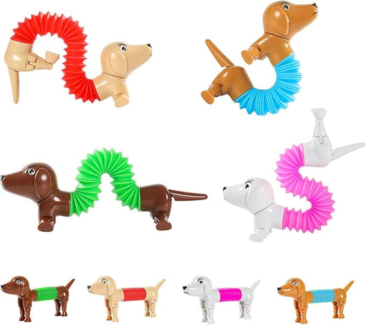 Dog pop Tubes fidgets, Travel Toys for Toddlers 3-5, Sensory Toys for Kids 5-7, fidgets for Kids, Animal pop Tubes, Easter Egg fillers,Easter Basket Stuffers（4 Pack Dog）