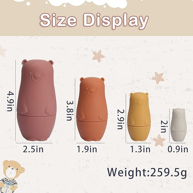 OESSUF Russian Nesting Dolls for Kids Silicone Easter Toys Matryoshka Doll Montessori Educational Toy Bears Stacking Nesting Doll Toys for Toddlers 3 Years Up (Red Doll)