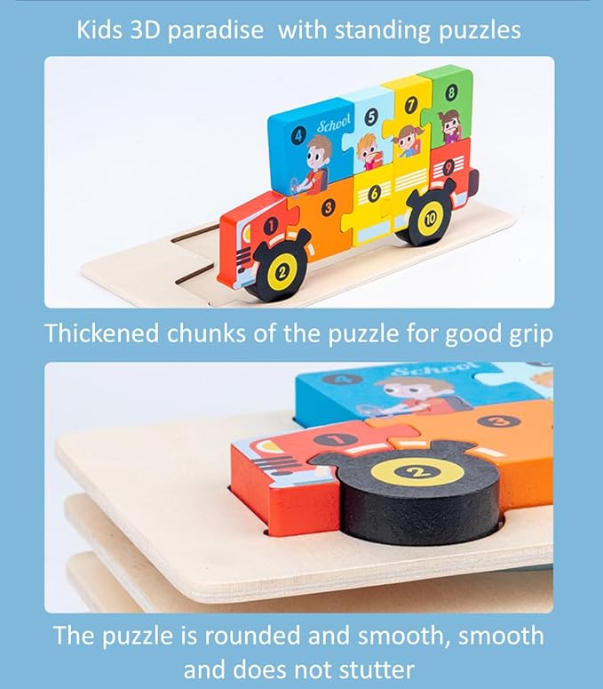 4-Pack Wooden Vehicle Puzzles for Kids Ages 3-5, Ideal Gift for Toddlers