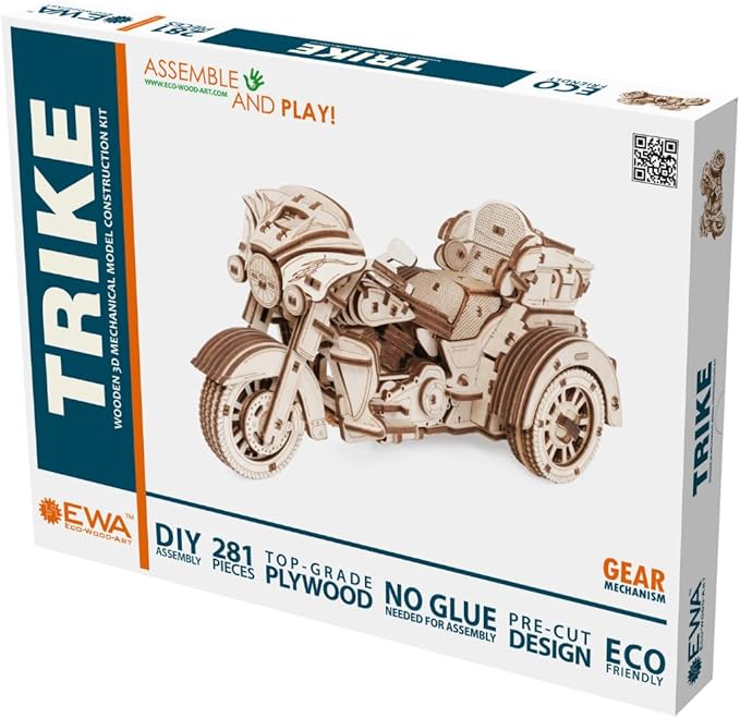 EWA Eco Wood Art 3D Trike Puzzle - Innovative Wooden Craft Kit - Sustainable DIY Assembly Model for Adults