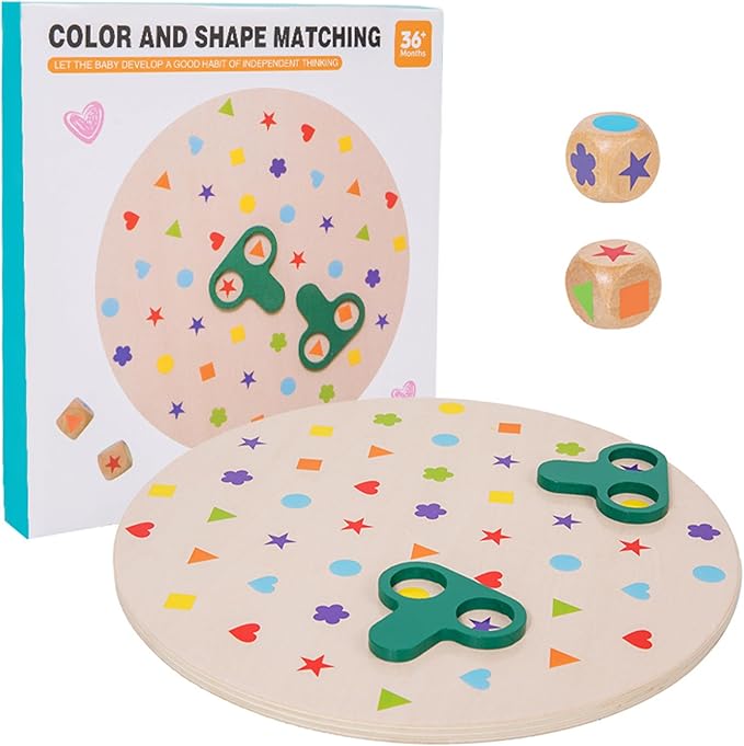 Montessori Matching Game Board - Color & Shape Learning Toys for Kids Ages 3-5, Travel Friendly Educational Board Games with Dice, Portable Sensory Toys for Toddler Fine Motor Skills