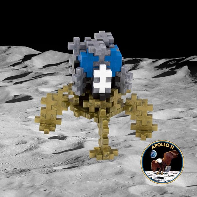 PLUS PLUS 3D Puzzle Stem Figure Building Block Kit, Science Toy for Kids, 70 Interlocking Pieces - Lunar Lander Apollo 11 Space Mini Maker Tube