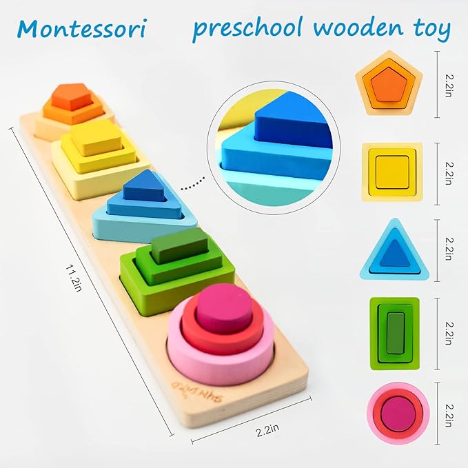 Montessori Toys for 1 2 3 Year Old Boys Girls-Wooden Sorting & Stacking Toys for Baby Toddlers,Educational Shape Color Sorter Preschool Kids Gifts…