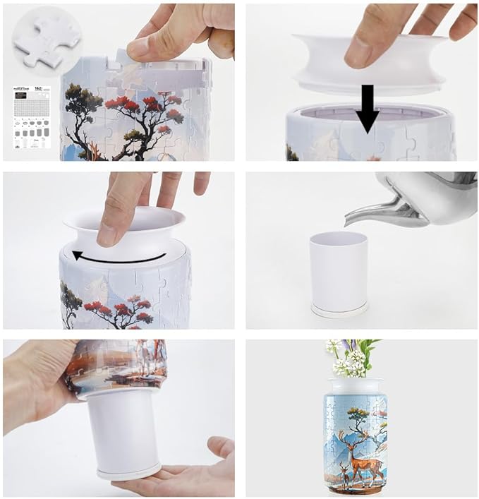 3D Puzzle Vase Unique Flower Vase for Adults Made by 162 Curved Plastic Puzzle, Relax Puzzles for Adults, DIY Jigsaw Creative Gift for Parents & Housewarming