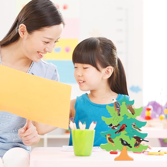 TOYANDONA 1 Set of Baby 3D Jigsaw Puzzle Wooden Tree Bird Shaped Montessori Toy Educational Preschool Learning Toys for Infant Toddlers Boys Girls