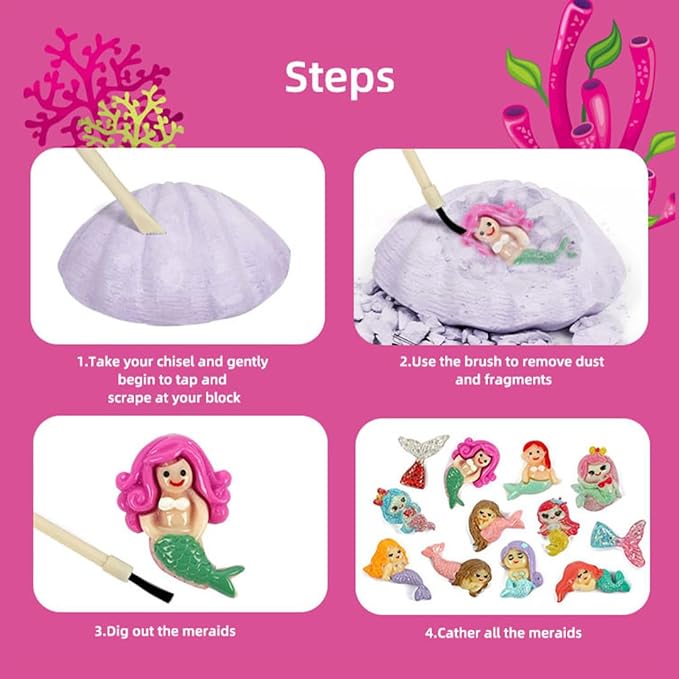 12-Pack Mermaid Discovery Set for Kids - Exciting Seashell Digging Adventure - Educational Princess Collection of Mystical Sea Life