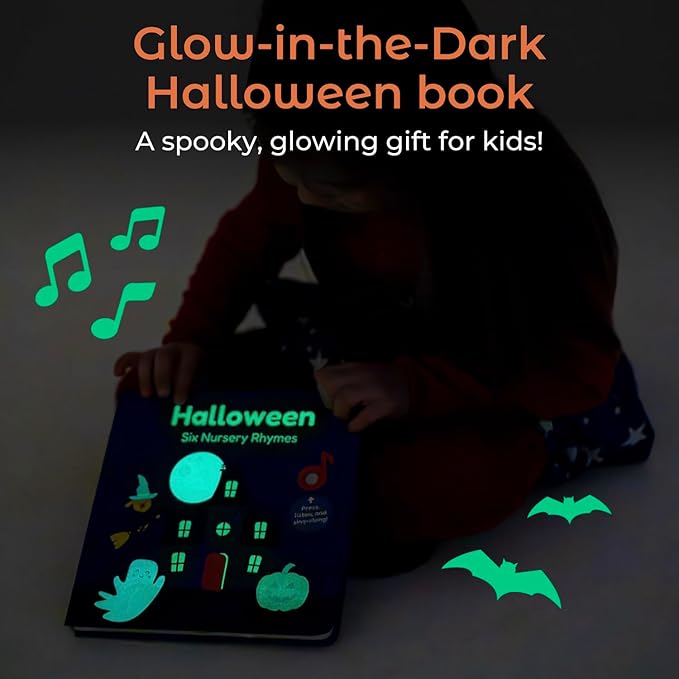 Cali's Books Halloween Books for Kids 3-5 - Glow in The Dark Musical Book for Toddlers 1-3, Halloween Toys Singing Music Book, USB-C Rechargeable Baby Nursery Rhymes Learning Song Toy for 2 Year Old