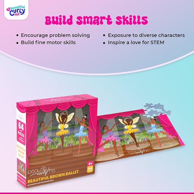 Beautiful Brown Ballet 64 Piece STEAM Jigsaw Puzzles for Kids (Ages 4–12) Educational Dance & Arts Puzzle - Diverse Ballerina Theme, Gift for Preschool & School Age Children - 19x14 Inches