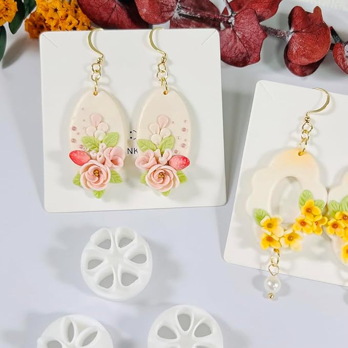 Polymer Clay Flower Petal Cutters – 8 Pcs Round Clay Cutters for 3D Floral Earrings, DIY Clay Tools for Polymer Clay Jewelry Making