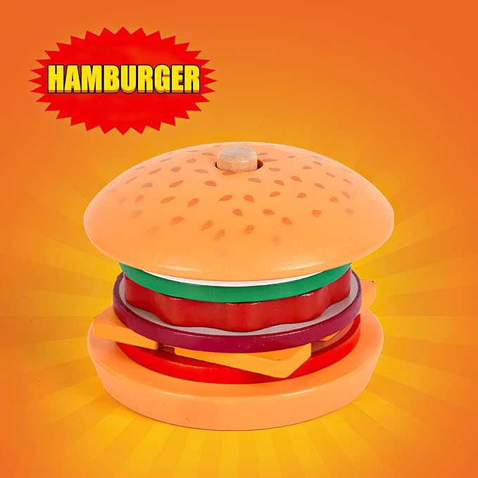 Wooden Burger Stacking Toys for Kids, Montessori Play Food for Toddlers, Educational Toys for 3+ Year Olds to Develop Fine Motor Skills