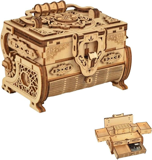3D Wooden Puzzle Mechanical Treasure Box with Music, Wood Creative Assembly Model Building Kits to Build for Adults and Teens, DIY Wooden Puzzle Hobbies Projects Gift for Man Women