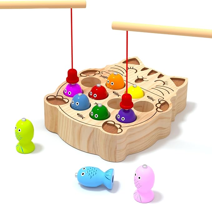Wooden Magnetic Fishing Game for Toddlers 2-4, Montessori Sensory Busy Board Educational Learning Fine Motor Skills Toys for 2 3 4 Years Old Boys Girls