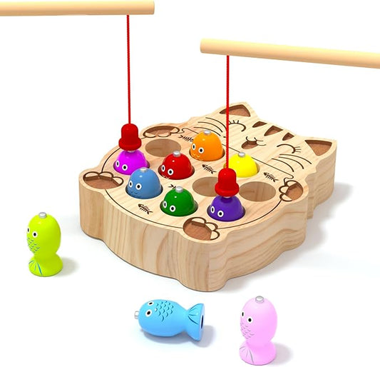 Wooden Magnetic Fishing Game for Toddlers 2-4, Montessori Sensory Busy Board Educational Learning Fine Motor Skills Toys for 2 3 4 Years Old Boys Girls