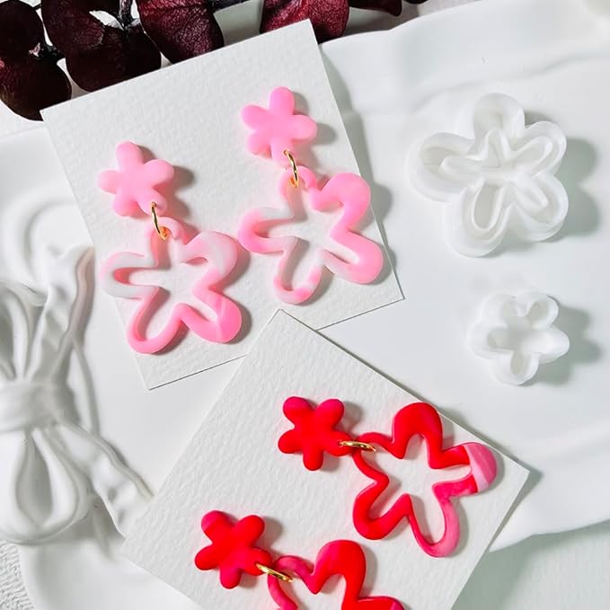 2PCS Flower Polymer Clay Cutters – Floral Clay Earring Cutters for Spring Jewelry, Cute Clay Tools for Polymer Clay Crafts and DIY Gift Making