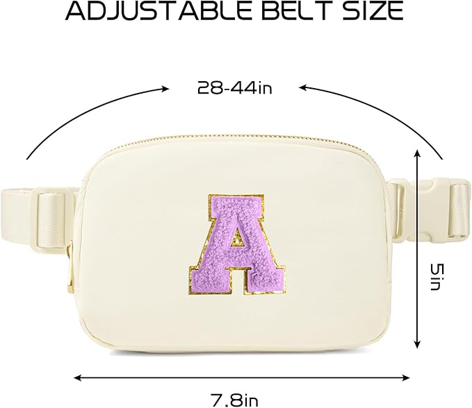 Gitus Gifts for 8 9 10 11 12 Year Old Girls Belt Bag Fanny Pack Crossbody Bags with Initial Letter Patch Cute Stuff Birthday Gifts for Teen Girls Women Personalized Trend Stuff (Ivory-A)