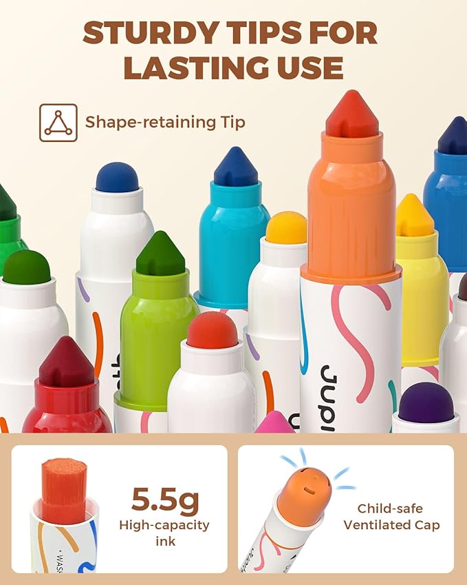 Washable Dual Tip Markers for Kids, Broad & Round Tip, Easy-Grip Design for Little Hands, 24 Vibrant Colors Toddler Markers with Portable Case, Preschool Art Supplies for Kids Toddlers