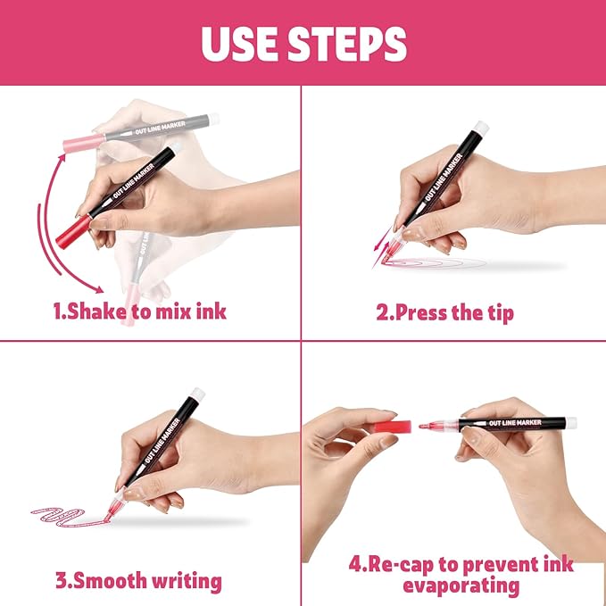 Teen Girl Gifts Trendy Stuff, 48 Shimmer Markers Outline Glitter Pens, Arts Crafts Kids Ages 8-12, Art Supplies for Kids 9-12, 8 Year Old Girl Birthday Gifts for 10 Year Old Girls