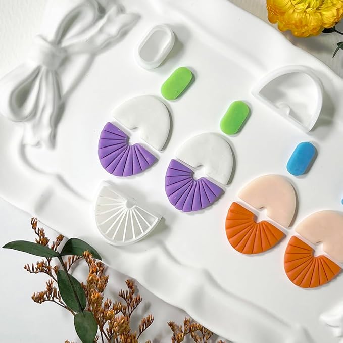 Polymer Clay Cutters Geometric Set – 3PCS Half Circle Clay Cutters with Texture Lines for Polymer Clay Jewelry, Clay Earring Cutters and Tools for Modern DIY Earrings and Crafts