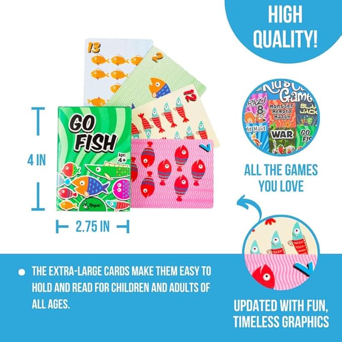 Regal Games Card Games for Kids - Go Fish, Crazy 8's, Old Maid, Slap Jack, Garbage Monsters, War - Simple & Fun Classic Family Table Game Sets (6 x 6)