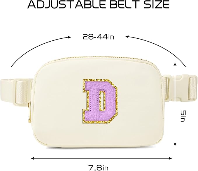 Gitus Gifts for 8 9 10 11 12 Year Old Girls Belt Bag Fanny Pack Crossbody Bags with Initial Letter Patch Cute Stuff Birthday Gifts for Teen Girls Women Personalized Trend Stuff (Ivory-D)