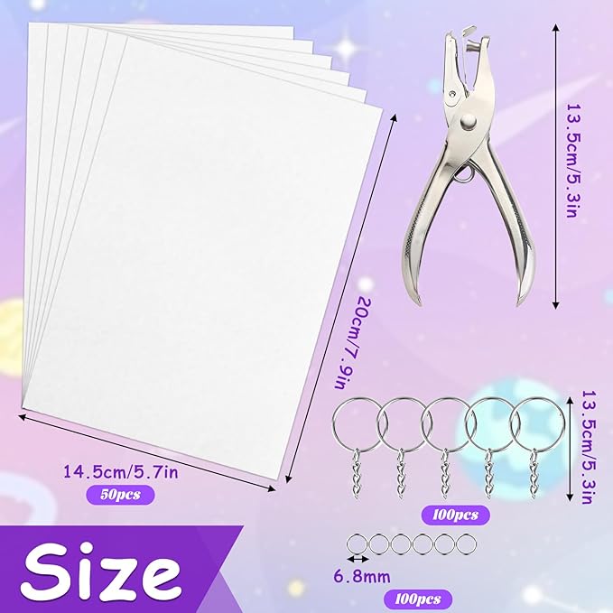 Natonhi 251Pcs Shrinky Dink Sheets,Shrink Paper Keychain Kit with 50pcs Shrinky Paper,100PCS Keychains and 100 Open Iron Ring for Kids Creative Craft Marking, Shrinky Dink Handprint Keychains