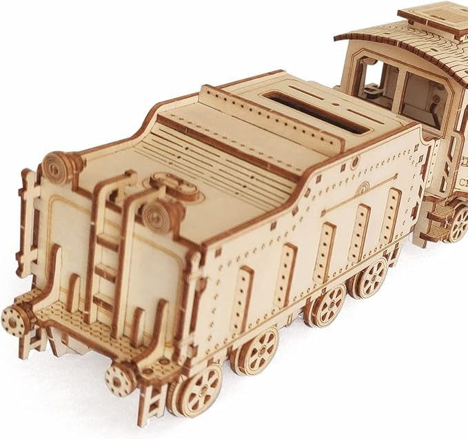 i-CHONY 3D Wooden Puzzle - DIY Mechanical Steam Train Model Kits - Wood Crafts Vehicle Building Model - Wooden STEM Brain Teaser Puzzle - Steam Train Birthday Gifts for Adults Teens Boys Girls