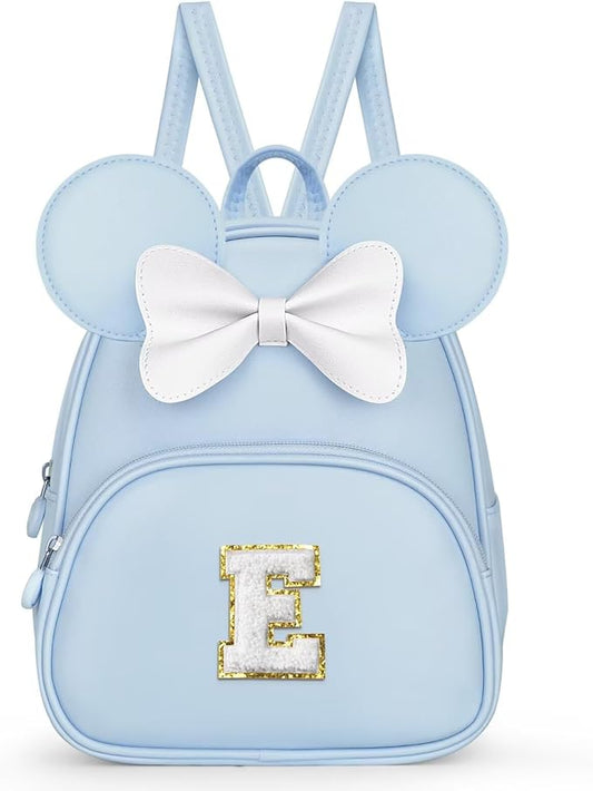 Birthday Gifts for 6 7 8 9 10 Year Old Girls Kids Toddler, School Backpack for Teen Girl Kids, Backpack for Girls with Cute Bow, Initial Blue E