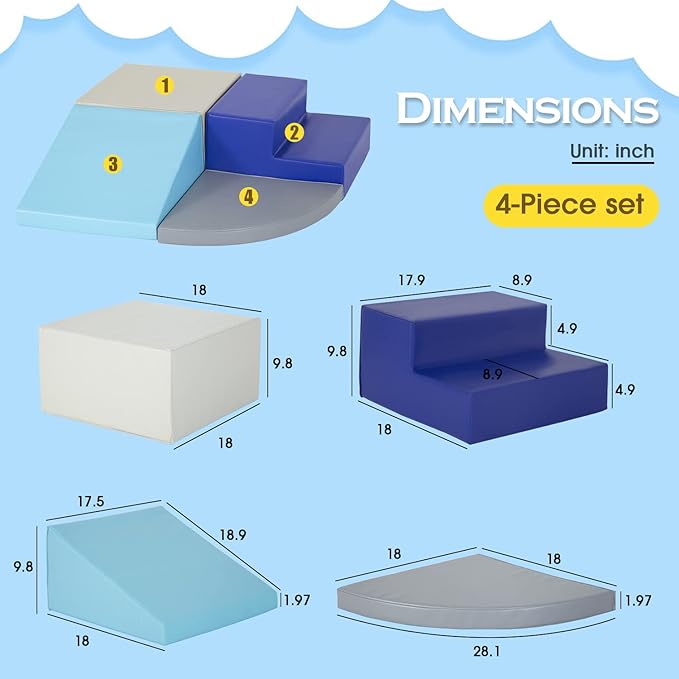 4-Piece Set Climbing Toys for Toddlers 1-3 and Climb Foam Play Set Babies Foam Blocks Toddler Climbing Toys Indoor Baby Climbing Toys Children’s Composite Toy for Crawling Climbing and Sliding