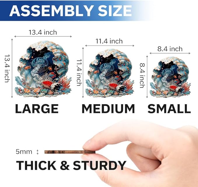 Jigfoxy Wooden Puzzles for Adults, Seashell Wood Puzzles Adult, Unique Animal Shape Wooden Jigsaw Puzzles for Adults, Birthday Gifts for Puzzle Lovers, Family(S-8.4 * 8.4in-102pcs)