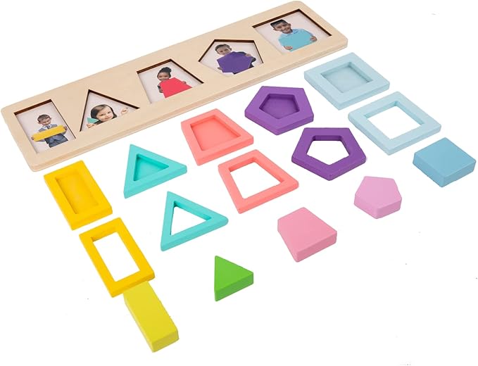 Adena Montessori Colorful Multiple Shape Puzzles Toys for 6-12 Months 1 Year Old Toddler Babies First Shapes Geometric Jumbo Knob Wooden Puzzle Color Sorter (10 Pieces)