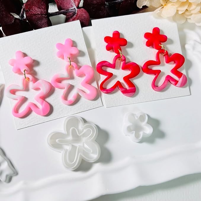 2PCS Flower Polymer Clay Cutters – Floral Clay Earring Cutters for Spring Jewelry, Cute Clay Tools for Polymer Clay Crafts and DIY Gift Making